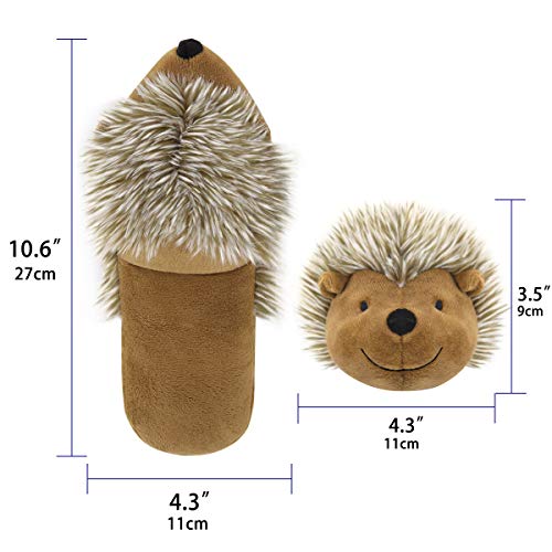 Pawaboo Juguete Peluche de Erizo para Perros, Diseño de Zapatilla de Simulación Animal Felpa Blandos con Sonido Chirriante, Jueguete con Forma de Pantufla para Masticar Cachorro no Tóxico - Marrón