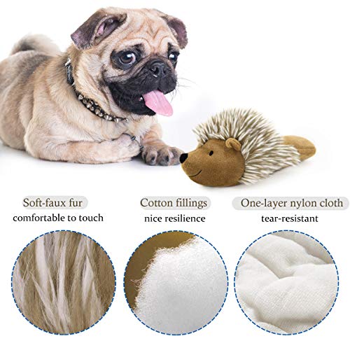 Pawaboo Juguete Peluche de Erizo para Perros, Diseño de Zapatilla de Simulación Animal Felpa Blandos con Sonido Chirriante, Jueguete con Forma de Pantufla para Masticar Cachorro no Tóxico - Marrón