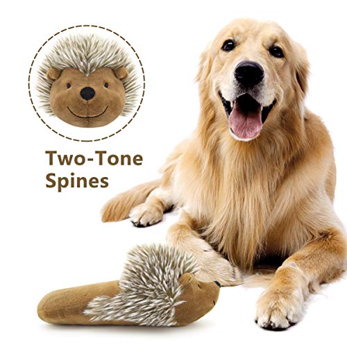 Pawaboo Juguete Peluche de Erizo para Perros, Diseño de Zapatilla de Simulación Animal Felpa Blandos con Sonido Chirriante, Jueguete con Forma de Pantufla para Masticar Cachorro no Tóxico - Marrón