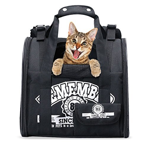 Pawaboo Mochila para Portador de Mascotas, Confort de Manos Libres Ajustable, de Gato Perro con Correas de Relleno Ventanas de Malla, Fácil para iajar Senderismo Camping Uso al Aire Libre, Negro