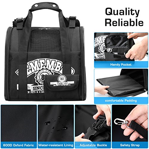 Pawaboo Mochila para Portador de Mascotas, Confort de Manos Libres Ajustable, de Gato Perro con Correas de Relleno Ventanas de Malla, Fácil para iajar Senderismo Camping Uso al Aire Libre, Negro