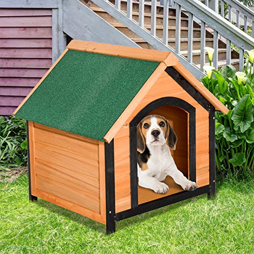 Pawhut Caseta de Madera Maciza para Perro Casa de Perro Impermeable con Patas Elevadas para Interior y Exterior 72x76x76cm