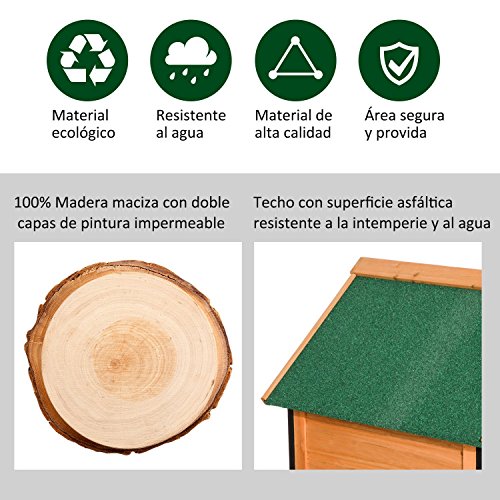 Pawhut Caseta de Madera Maciza para Perro Casa de Perro Impermeable con Patas Elevadas para Interior y Exterior 72x76x76cm