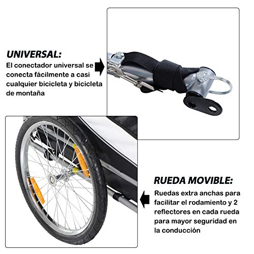 PawHut Remolque Bicicleta Perros Mascota 1 Bandera 6 Reflectores Remolque Bici Blanco Negro