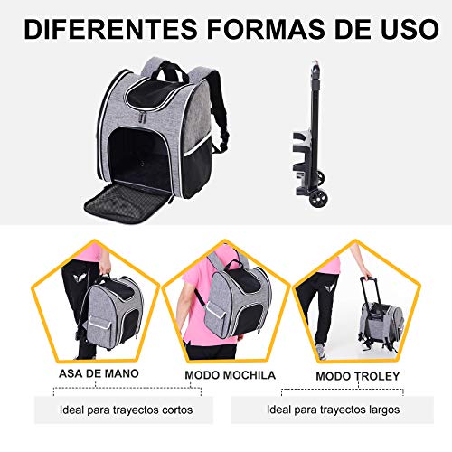 Pawhut Transportin Carrito Perro 2 en 1 Mochila Carrito Plegable 35x25x45cm Mascotas Perro Gato