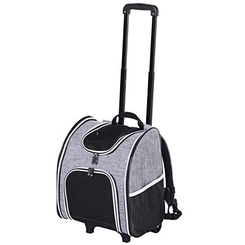 Pawhut Transportin Carrito Perro 2 en 1 Mochila Carrito Plegable 35x25x45cm Mascotas Perro Gato