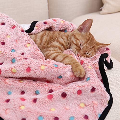 PAWZ Road Pet Dog Manta Fluffy Fleece Fabric Suave y Linda Warm Dot Print Manta Lavable para Gatos y Perros Rosa 53 * 77cm