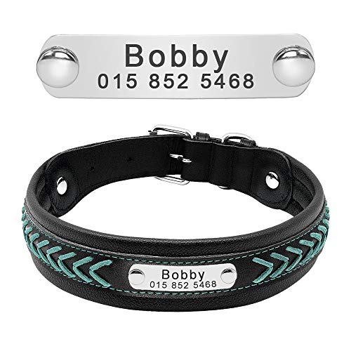 PET ARTIST Collar de Perro de Piel Trenzada con Placa de Nombre para Mascotas, Collar de Perro de Cuero Personalizado para Perros Grandes, Grabado con Etiquetas de identificación, Azul, Rojo, M/L/XL