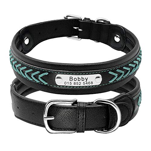 PET ARTIST Collar de Perro de Piel Trenzada con Placa de Nombre para Mascotas, Collar de Perro de Cuero Personalizado para Perros Grandes, Grabado con Etiquetas de identificación, Azul, Rojo, M/L/XL