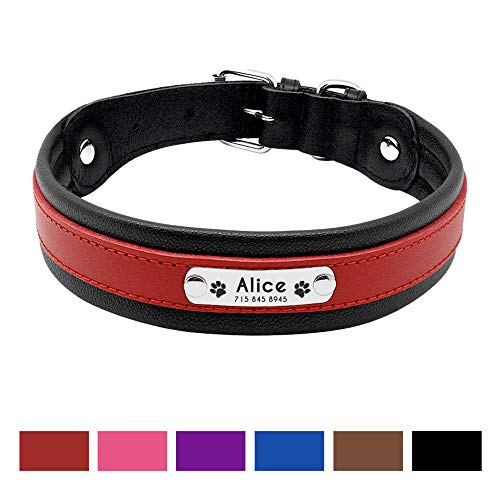 PET ARTIST Collar para Perro con Nombre de Perro Grabado Personalizado de Piel Acolchada para Mascotas, Etiquetas de identificación para Mascotas