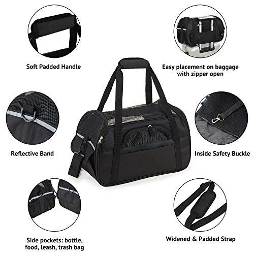 Petcomer Transportín para Perros Y Gatos Portador del Mascota Bolsa de Malla Transpirable de Viaje Bolso de Hombro(Negro, M 43x23x29 cm)