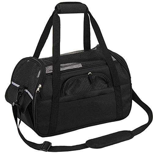 Petcomer Transportín para Perros Y Gatos Portador del Mascota Bolsa de Malla Transpirable de Viaje Bolso de Hombro(Negro, M 43x23x29 cm)