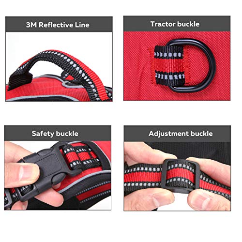 PETGDS Arnés del Perro Antitirones Básicos Adjustable de Nylon, 3M Reflectante para Las Actividades al Aire Libre, Perros Coche Adiesreamiento Bicicleda Correr Chaleco Acolchado Ajustable - Rojo(S)