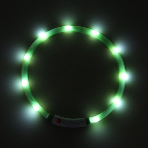 PRECORN LED USB Silicona Collar de Perro Luminoso Verde Collar Seguridad Cuello Tubo Recargable