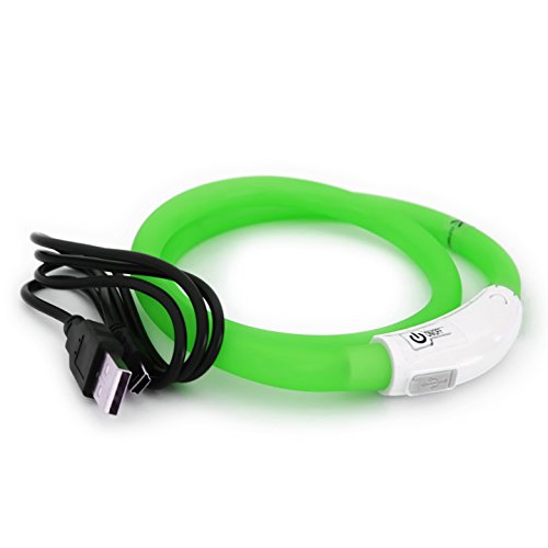 PRECORN LED USB Silicona Collar de Perro Luminoso Verde Collar Seguridad Cuello Tubo Recargable