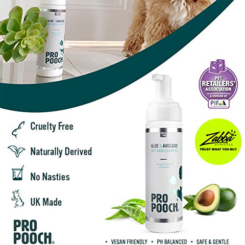 Pro Pooch Champú seco para Perros (200 ml) de Secado rápido, sin Agua, sin Enjuague, Mousse