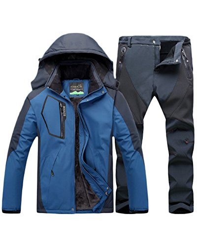 Qitun Hombre de Trekking Impermeable Deportivos Transpirable Pantalones Chaqueta de Esquí Impermeable Chaqueta de Nieve Excursionismo Conjunto DemAzul G XL