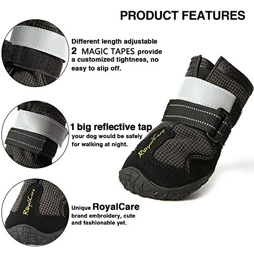 RoyalCare Zapatos Perro Impermeable, Zapatos Perro para Medianas y Grandes Perros - Negro (4#)