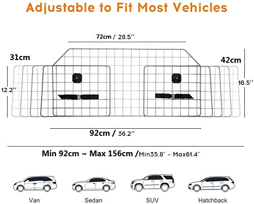Sailnovo Rejilla para Perros Rejilla Seguridad para Coche Rejilla Metálica para Transporte de Perros en Coche Ancho ajustable de 91cm a 156 cm