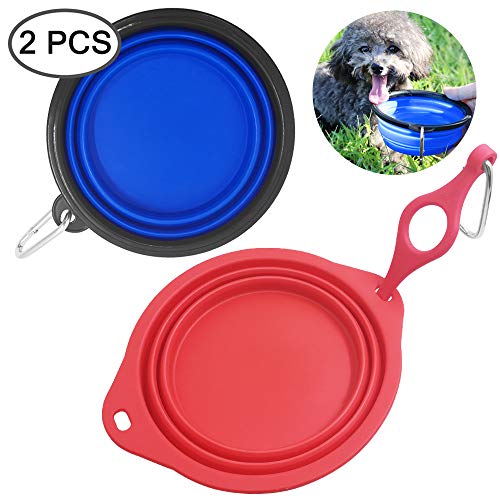 SENHAI 2 Piezas Grande Plegable Tazón de Perro, Silicona Portátil Platos de Comida Mascota Cuencos de Agua para al Aire Libre Viaje Excursionismo Cámping