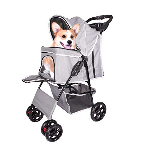 Sfeomi Carrito para Mascotas Plegable 100 x 45 x 70cm Cochecito para Perros Carrito de 4 Ruedas para Perros con Capcacidad de 15kg Carro de Viaje para Mascotas (Gris)