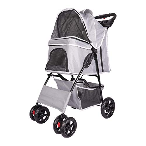 Sfeomi Carrito para Mascotas Plegable 100 x 45 x 70cm Cochecito para Perros Carrito de 4 Ruedas para Perros con Capcacidad de 15kg Carro de Viaje para Mascotas (Gris)