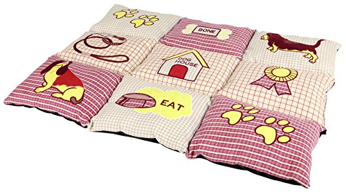 Trixie Colchoneta para Perros Mascotas - Alfombra para Perros Manta para Mascotas Cojin para Perros Cálida Protección Patchwork 80 × 55 cm Beige Rojo