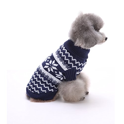 Tuopuda Navidad Mascotas suéter Invierno Perro Nieve Lana del Perrito Traje Caliente Ropa de Abrigo (S, Azul Marino)