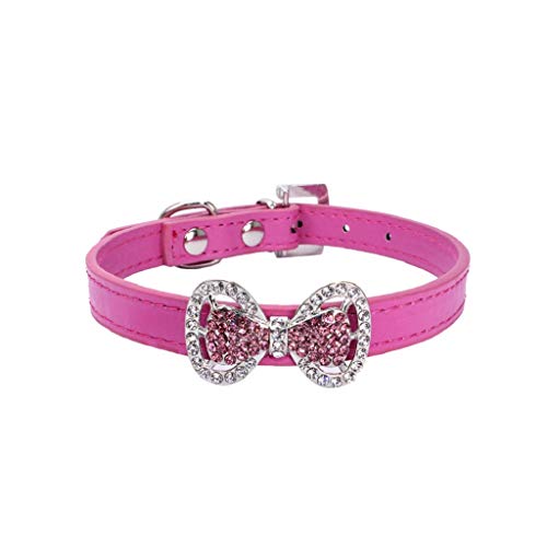 TWBB Collar Perro, Collares de Cuero para Perro y Gato Collar de Diamante con Bowknot para Mascotas Accesorios Pajarita Corbata para Cachorro Perrito Gatito Ajustable Colorida, 20-33cm