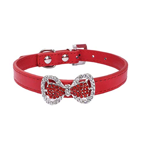 TWBB Collar Perro, Collares de Cuero para Perro y Gato Collar de Diamante con Bowknot para Mascotas Accesorios Pajarita Corbata para Cachorro Perrito Gatito Ajustable Colorida, 20-33cm