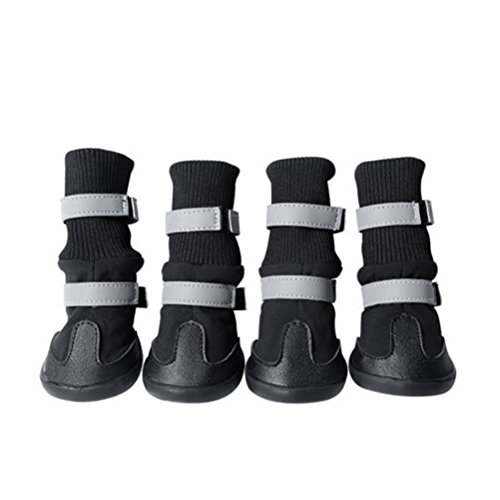 UEETEK Botas para Perros - 4 Piezas Botas Impermeables para Perros Protectores de Patas Botas Antideslizantes para Perros (Negro)