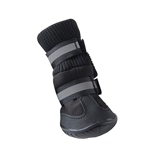 UEETEK Botas para Perros - 4 Piezas Botas Impermeables para Perros Protectores de Patas Botas Antideslizantes para Perros (Negro)