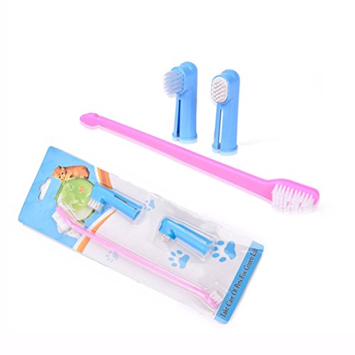 UEETEK Cepillos de dientes suaves del cepillo de dientes del animal doméstico Cepillos de la higiene dental dual de la cabeza para los perros Gatos