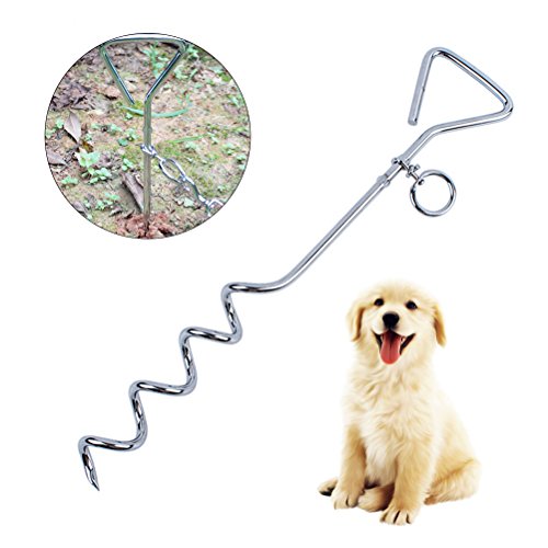 UKCOCO Anclaje Espiral para Perro, Perro Mata de Enganche (Acero Inoxidable, Anclaje Espiral para Exterior Jardín y Camping Aleación de cinc para Perro (Plata)