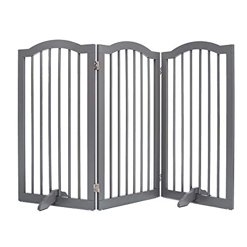 unipaws Puerta de Madera para Perros con 2 Patas de Apoyo, Puerta Independiente para Mascotas para escaleras de Puerta, Barrera Decorativa para Perros con Parte Superior arqueada, Gris