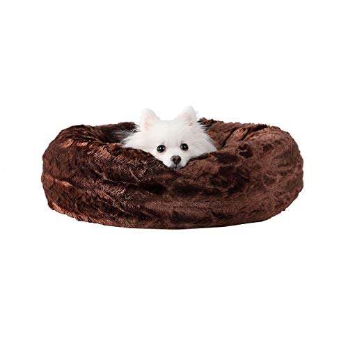 Veehoo Cama Lujosa de Piel Sintética para Perros, Cama Suave para Mascotas para Perros y Gatos Pequeña, Mediana, Grande, Cama Redonda Lavable para Gatos, S, Chocolate