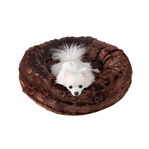 Veehoo Cama Lujosa de Piel Sintética para Perros, Cama Suave para Mascotas para Perros y Gatos Pequeña, Mediana, Grande, Cama Redonda Lavable para Gatos, S, Chocolate