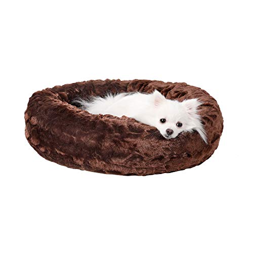 Veehoo Cama Lujosa de Piel Sintética para Perros, Cama Suave para Mascotas para Perros y Gatos Pequeña, Mediana, Grande, Cama Redonda Lavable para Gatos, S, Chocolate