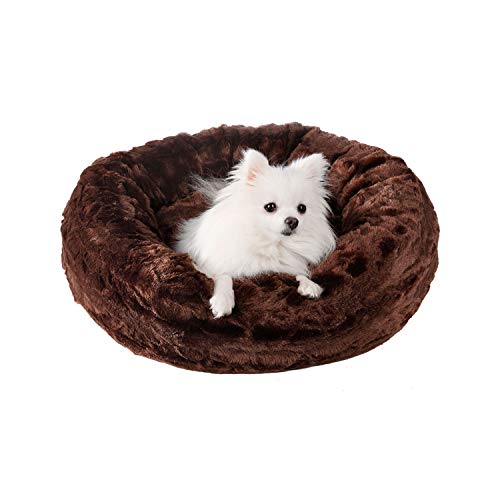 Veehoo Cama Lujosa de Piel Sintética para Perros, Cama Suave para Mascotas para Perros y Gatos Pequeña, Mediana, Grande, Cama Redonda Lavable para Gatos, S, Chocolate