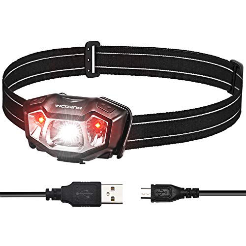 VicTsing Linterna Frontal LED Recargable con 50H de Autonomía, Linterna Cabeza Ultra Ligera de Alta Potencia, 6 Modos de Luz, Impermeable IPX6, Ajustable 90º para Running, Trabajo, Pesca y Camping