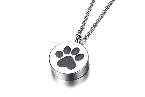 VNOX Pata de Acero Inoxidable Memorial Cremation Urn Collar Colgante de Recuerdo para Perro Gato Mascotas Ceniza