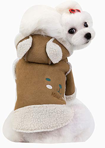 WELBLQ Ropa para Mascotas, Perros, Gatos, Ropa de otoño e Invierno, Ropa para Perros con Capucha de Moda y Linda, Chalecos de Piel de Cordero, Abrigos de Invierno, Ropa de Abrigo para Perros-Brown-M