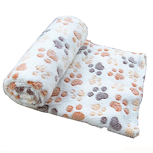 Westeng 1X Manta Forro para Perro Paw Print Perro Gato Pet Mascota Manta Suave Blanket Cama Soft Mat Cubierta Size 60 x 40 cm (Beige)