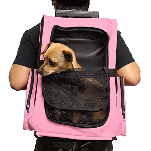 XIANNVA Mochila de Viaje para Mascotas Mochila para Cachorros de Gato con Carrito y Bolsa de Lona telescópica y portátil, para Viajes, al Aire Libre