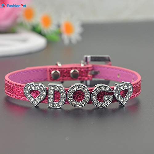 XIAOLANGTIAN Collar Personalizado con Nombre De Perro De Mascota De Bling 10 Mm Rhinestone Personalizado Nombre Gratis Cachorro De Perro De Gato Collar Y Correa De Correa, Cuello De Rosa, S