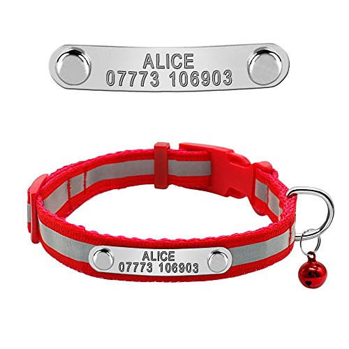 XIAOLANGTIAN Cuello Pequeño De Nylon Reflectante Collares De Perro De Gato Cuello Personalizado Etiqueta De Identificación Cuello Gratis Engaving para Gatos Perro Chihuahua Seguridad XS S, Rojo, XS