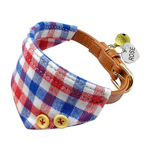 XIAOLANGTIAN Perrito Personalizado Collar De Perro Mascota Gato A Cuadros Bandana Cuellos Mascotas Grabadas Identificación Etiqueta Campana Gratis Para Perros Pequeños Gatos Gatito Chihuahua, Azul, Xs