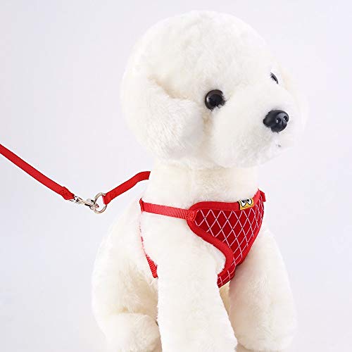 XYBB Arnes Perro Arnés De Gato De Malla Y Correa Set Rhinestone Corazón Transpirable Gato Arnés Chaleco Mascota Tracción para Pequeño Perro Medio Gato Cachorro L Rojo