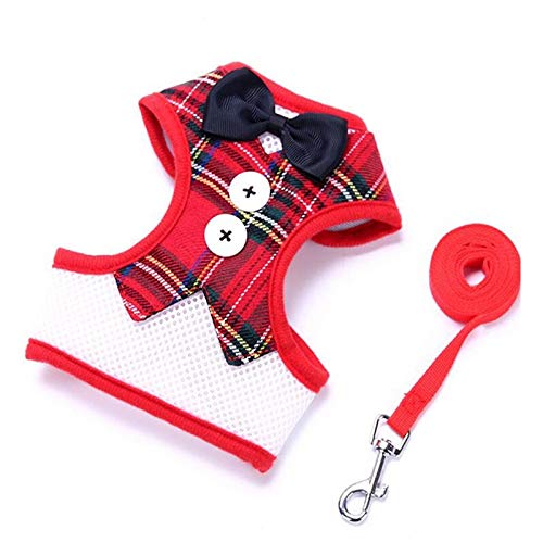 XYBB Arnes Perro Elegante Gato Perro Arnés Chaleco con Correa De Correa Ajustable Traje Ajustable Esmoquin Lindo Bowknot Gato Arnés Correa Set para Gatos Gatito Cachorro L Black Lattice