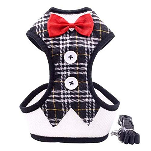 XYBB Arnes Perro Elegante Gato Perro Arnés Chaleco con Correa De Correa Ajustable Traje Ajustable Esmoquin Lindo Bowknot Gato Arnés Correa Set para Gatos Gatito Cachorro L Black Lattice